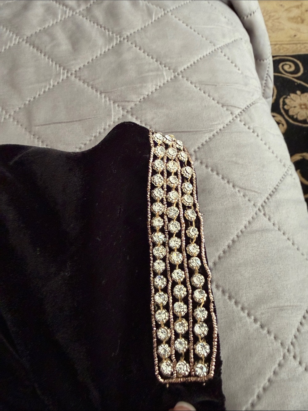Black Velvet Top with Intricate Crystal Embellishment - Picture 8 of 14